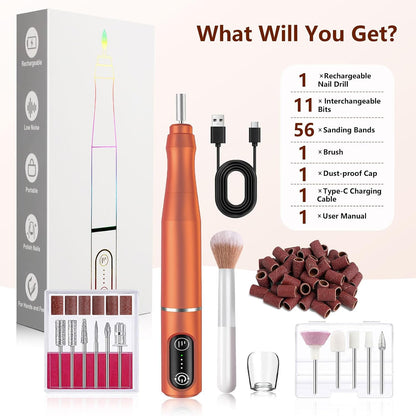 TUOBEO Cordless Nail Drill Electric Nail File Kit, Rechargeable Efile Set, Portable Acrylic Gel Nail Polish Remover Machine, Pedicure Manicure Tool, 11 Bits, 56 Sanding Bands, Salon Home, Purple
