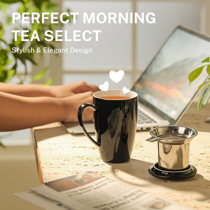 Sweese 15oz Porcelain Tea Mug with Infuser and Lid – Microwave Safe, Ergonomic Handle, Lead-Free Glaze, for Loose Leaf Tea