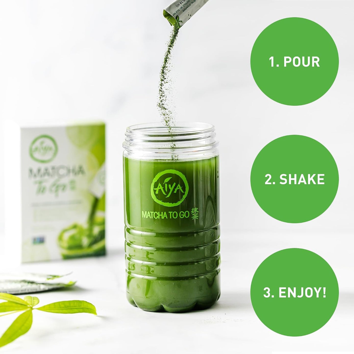 Aiya Japanese Sweetened Matcha Powder to Go Sticks - Ceremonial Grade, Vegan-Friendly, Gluten-Free - 8 Individually Packed Single-Serving Sticks for Freshness and Convenience
