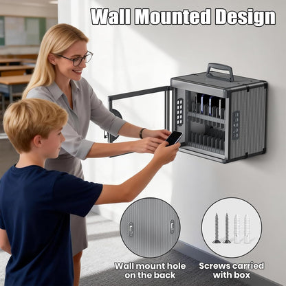 36 Slots Cell Phone Locker for Classroom with Key, Portable Mobile Phone Storage Box with Handle & Charging Hole, Phone Lock Box Wall Mounted for School (Black, 36 Slots)