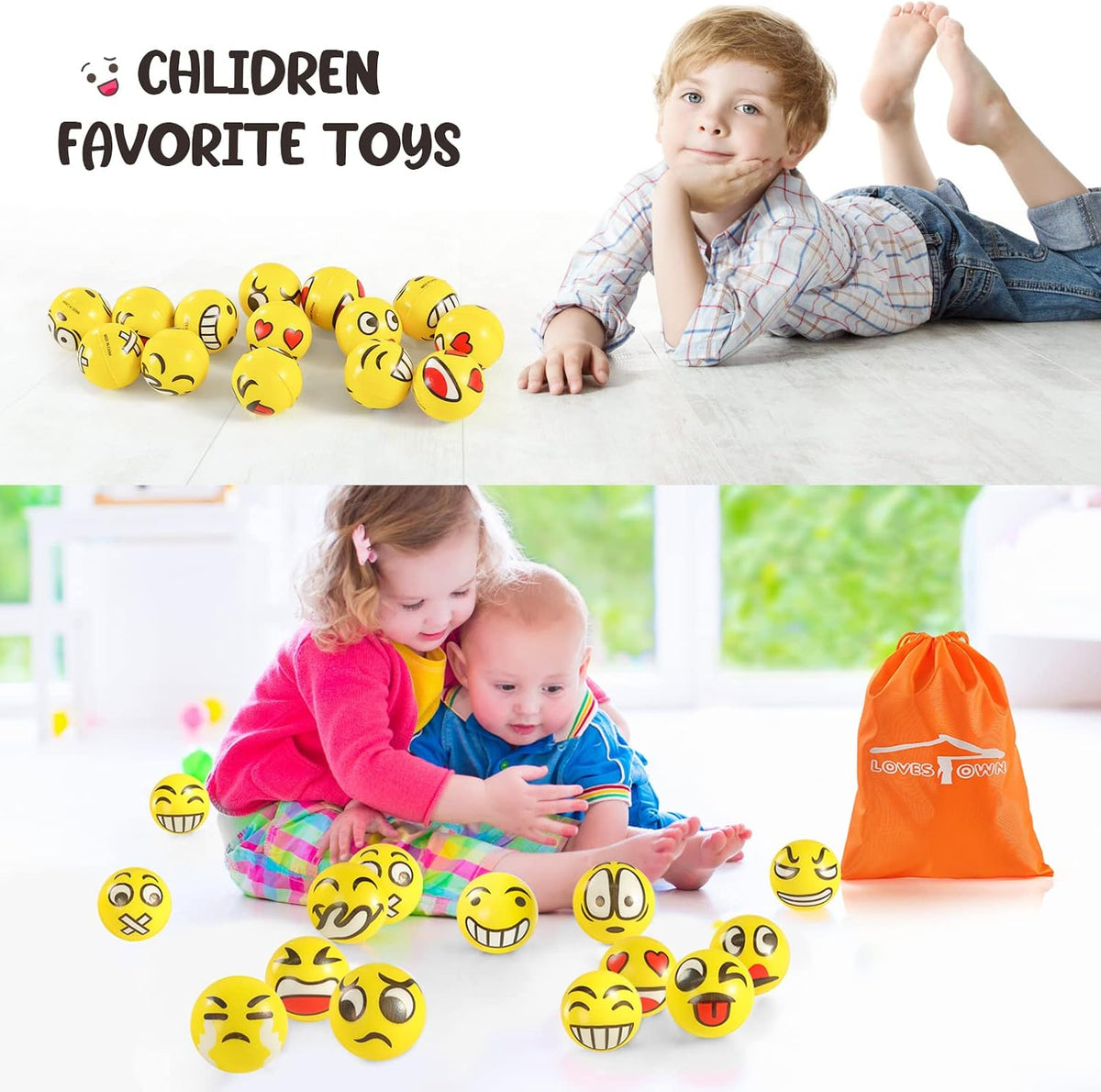 LOVESTOWN 24PCS Stress Balls Bulk for Party Favors, 2.5 Inch Squishy Toys