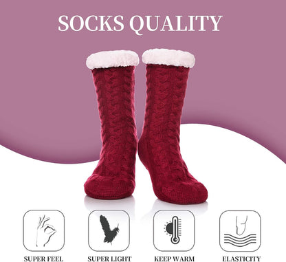 SDBING Women's Winter Super Soft Warm Cozy Fleece Lined Fuzzy Slipper Socks with Grippers
