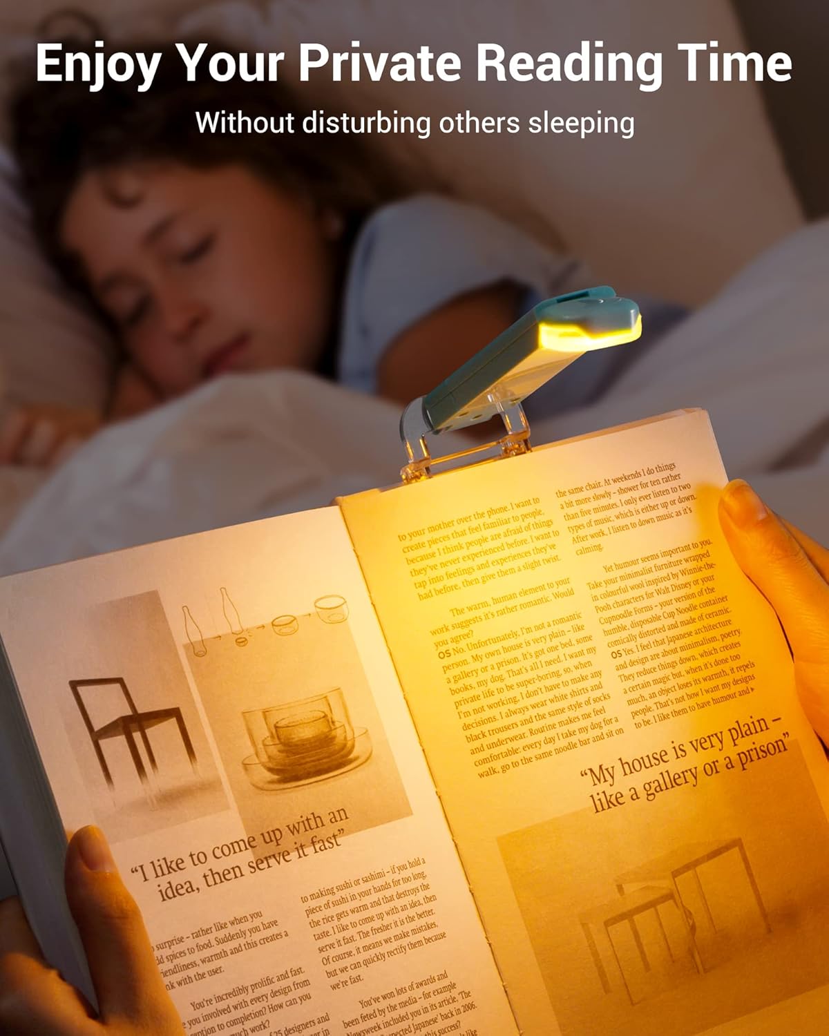 DEWENWILS Book Reading Light, Amber Warm Clip On LED with 3 Adjustable Brightness for Eye Protection, Rechargeable USB, Perfect for Bookworms, Kids (White)