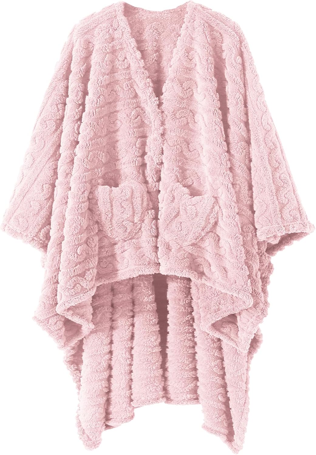 Wearable Blanket Poncho Cape Wrap for Adult, Cozy Sherpa Fleece Pocketed Shawl TV Throw Blankets for Office and Lounge(Purple,58'' x 64'')