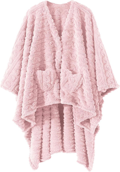 Wearable Blanket Poncho Cape Wrap for Adult, Cozy Sherpa Fleece Pocketed Shawl TV Throw Blankets for Office and Lounge(Purple,58'' x 64'')