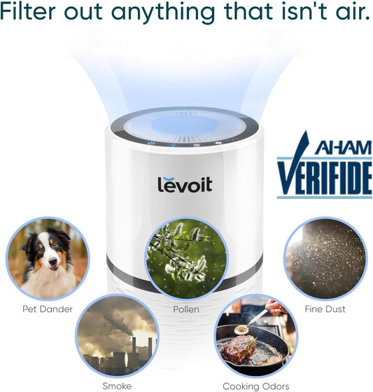 LEVOIT Air Purifiers for Bedroom Home Dorm, AHAM VERIFIDE, 3-in-1 Filter Cleaner With Aroma Pad, Filters Smoke, Allergens, Pet Dander, Odor, Dust, Office, Desktop, Core Mini-P, White
