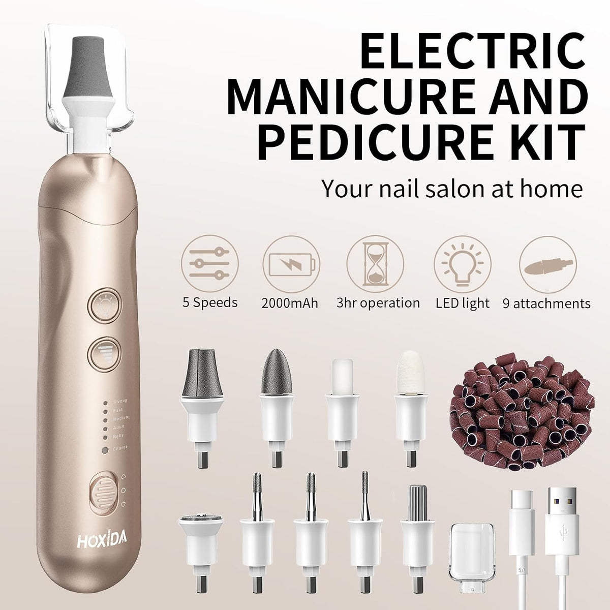 Hoxida Nail Drill Grinder for Senior Thick Toenail Manicure Pedicure Kit