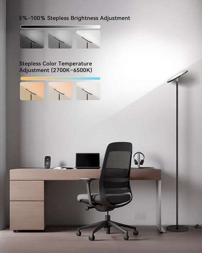 JOOFO Floor Lamp,30W/2400LM Sky LED Modern Torchiere 3 Color Temperatures Super Bright-Tall Standing Pole Light with Remote & Touch Control for Living Room,Bed Room,Office (Black)