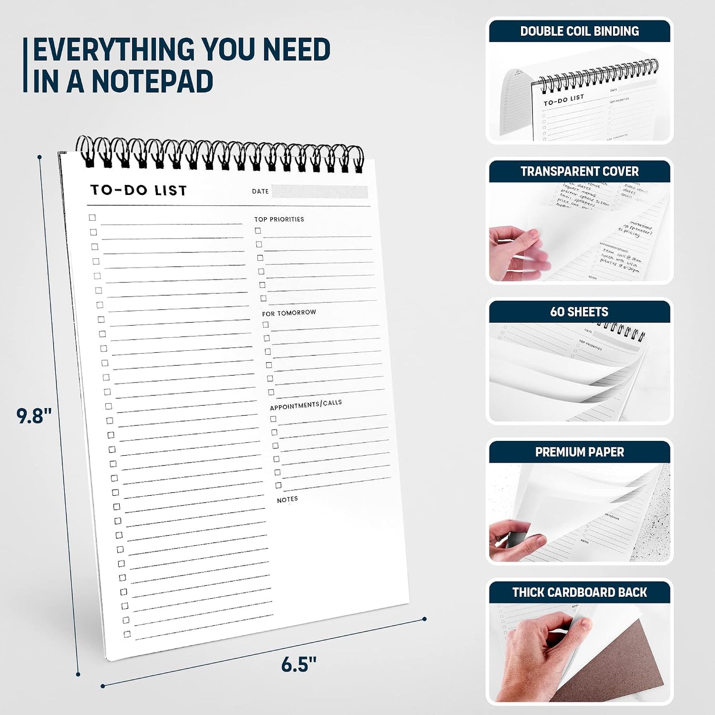 Weekly Planner Pad: To Do List Desk Notepad with Multiple Sections - 8.5x11" 52 Sheets - Undated Tear Off Notebook Calendar - Habit Planning Tracker, Task Goal Checklist Organizer - Agenda Plan Pad