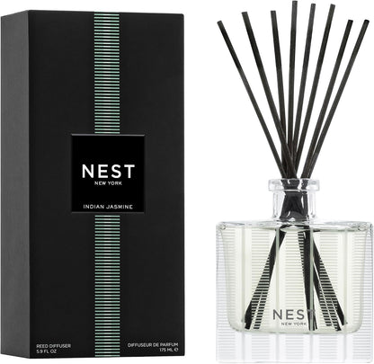 NEST New York Reed Diffuser, Bamboo - 5.9 fl oz - Fragrance for Up to 90 Days - Reusable, Refillable Glass Holder - Includes 8 All-Natural Reed Sticks - Flame Free