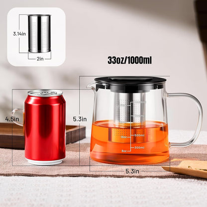 PARACITY Glass Teapot Stovetop 18.6 OZ, Borosilicate Clear Tea Kettle with Removable 18/8 Stainless Steel Infuser, Teapot Blooming and Loose Leaf Tea Maker Tea Brewer for Camping, Travel (550ML)