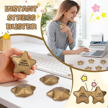 SHQDD 48PCS Stress Balls, Star Stress Balls for Adults & Kids - Motivational Quotes Soft Foam Stress Relief Squeeze Toys, Office Classroom Stress Relief Gifts, Student Prizes (Motivational, 2.16 Inch)