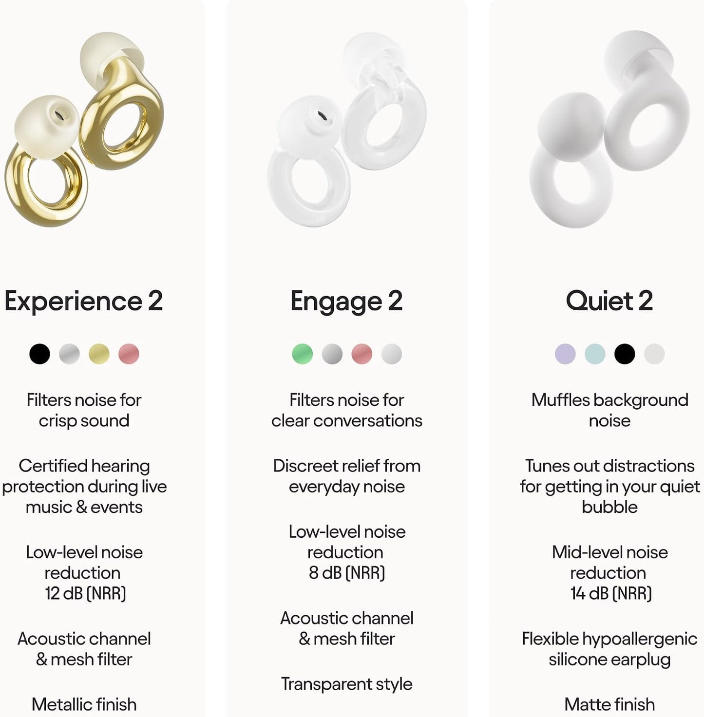 Loop Experience 2 Ear Plugs – Stylish Certified Hearing Protection for Concerts & Festivals, Live Events, Musicians, Sports, DJs and Nightlife – 17dB Noise Reduction Earplugs (High-Fidelity)