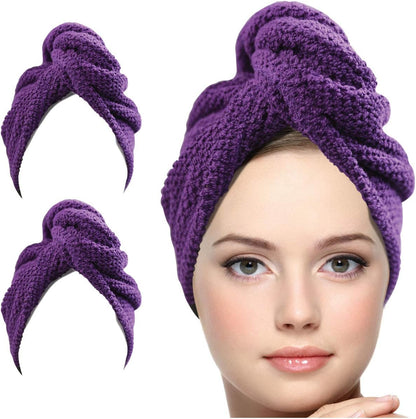 KEEPOZ 100% Cotton Hair Towel Wrap Quick Dry Super Absorbent Turban Head Wrap for Women with Button, Anti Frizz, Hair Cap for Curly, Long & Thick Hair (White, 1 Pc)
