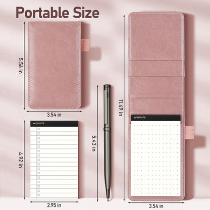 WEMATE 10 Pieces Small Notepad Holder Set Pocket Notebook - Included Mini Pocket Notepad Holder Set with 8 Memo Book Refills and Metal Pen for Meetings, Daily Records, and Notes 3 x 5 Inch (Black)