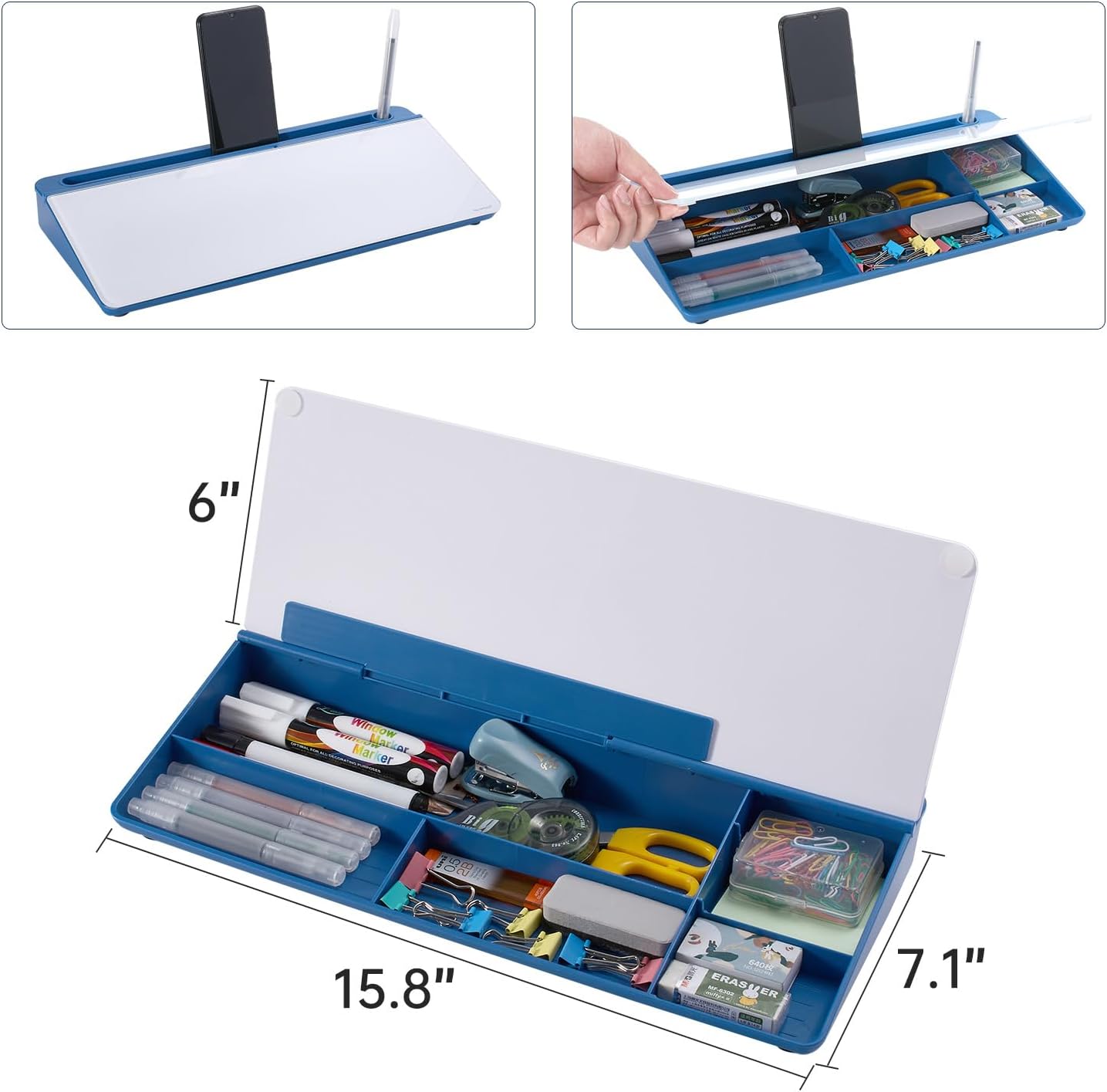 TSJ OFFICE Whiteboard Weekly Dry-Erase-Board - Desktop White Board Calendar Desk Organizers with Accessories Computer Keyboard Stand with Drawer, for Office, Home, School Supplies - White Calendar