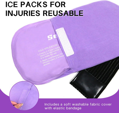 Ice Packs for Injuries Reusable Gel 2 Hot Cold Compress Therapy Pack with Adjustable Strap Soft Ice Wraps for Ankle Knee Leg Neck Shoulder Wrist Feet Back Pain Relief (Purple, Medium 10 x 5.5 Inch)