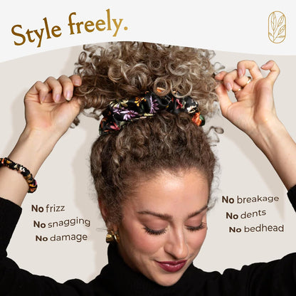 Silk Scrunchies for Women Ponytail Holders – Oversized Mulberry Silk Scrunchies – Extra Large No Damage Hair Ties for Curly, Thick, and Thin - Hair Accessories for Women – Black, XL By Curlfriend