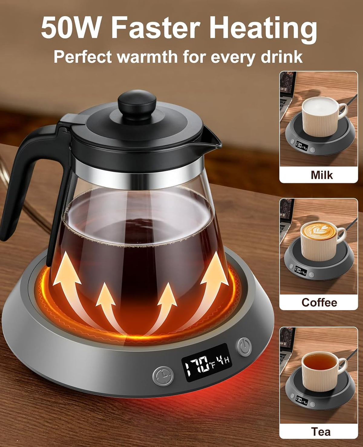 Kepwam Mug Warmer for Desk, Coffee Warmer with 3 Temp Settings & 2-9H Timer