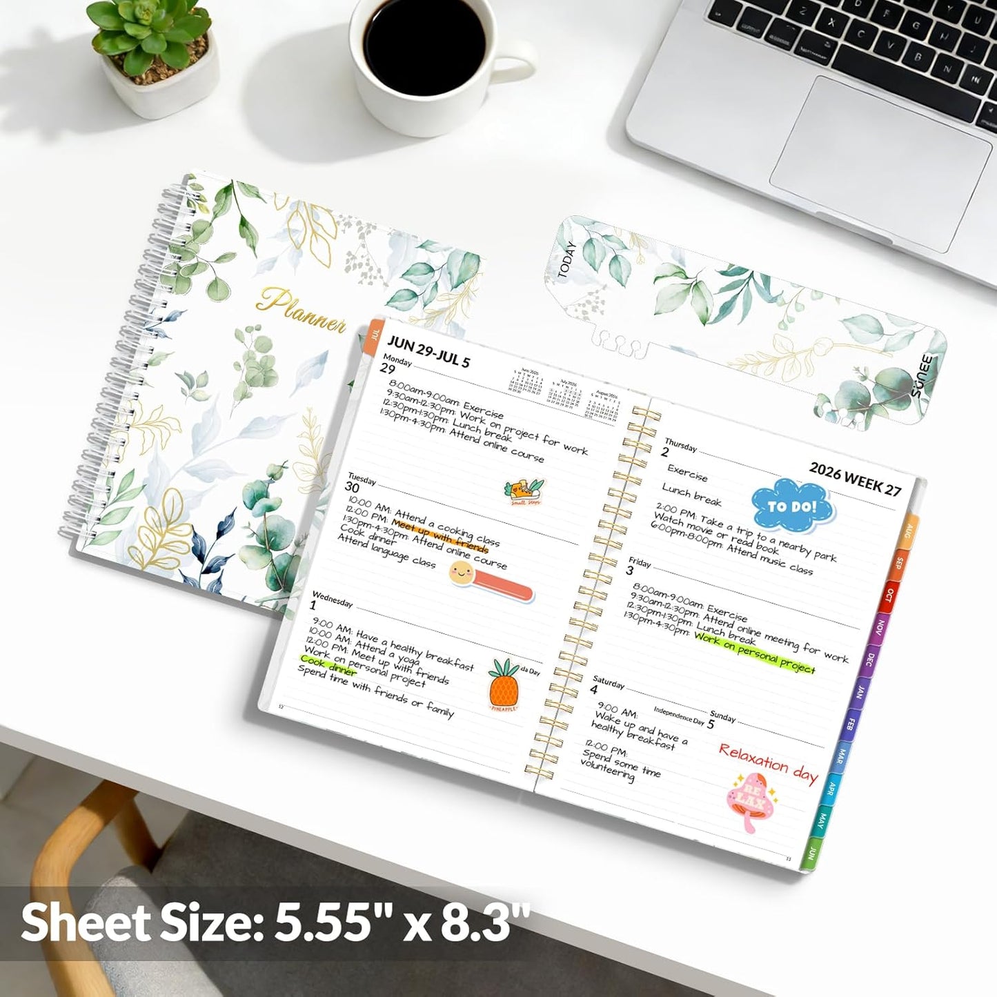 SUNEE Academic Planner 2026-2027 – Weekly & Monthly Planner, July 2026 to June 2027, 6.4"x8.3", Thick Paper, Tabs, Pockets, Bookmark, Spiral-Bound, Student Teacher Organizer, Black