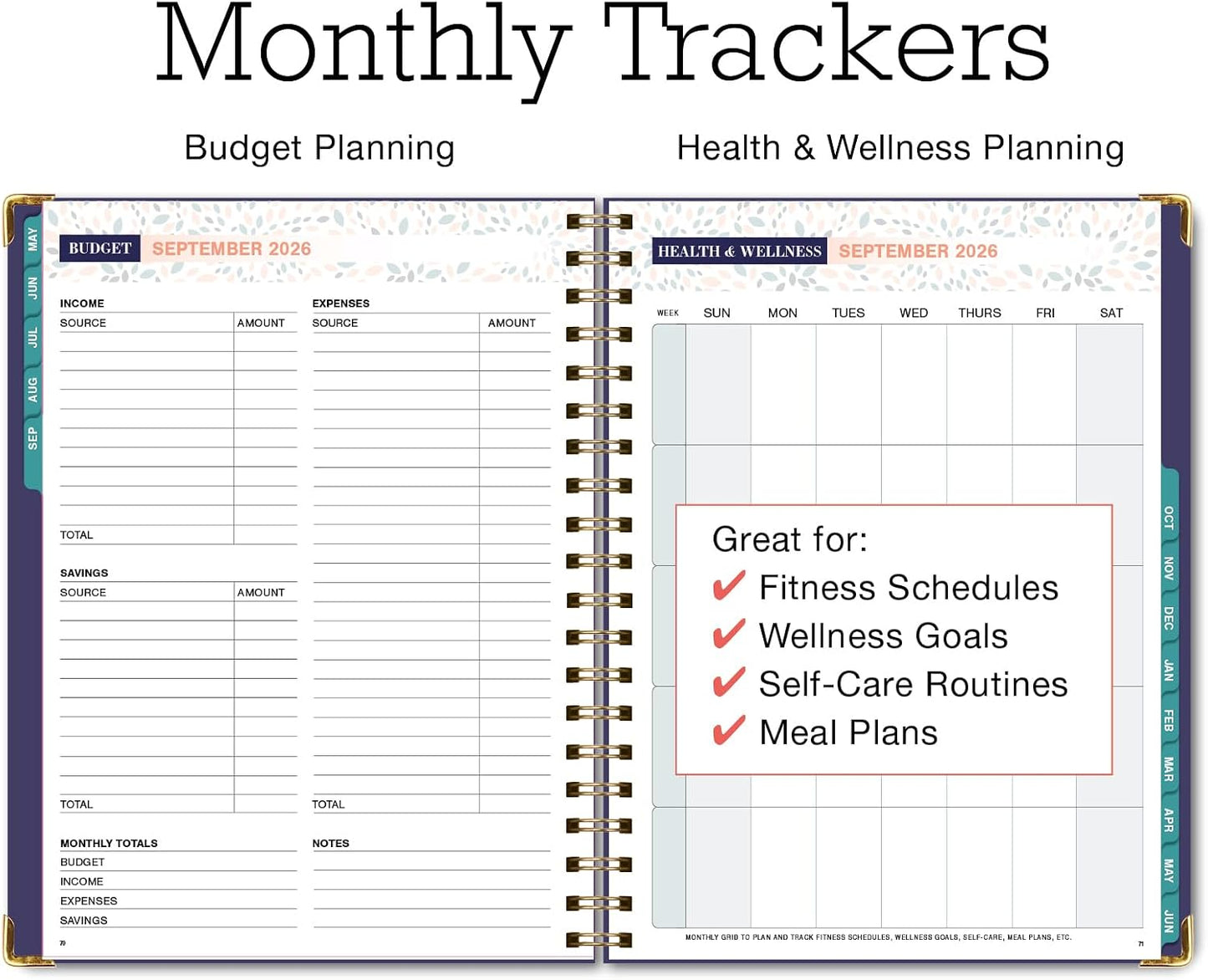 FAMILY PLANNER ORGANIZER – 8.5" x 11" Weekly & Monthly Calendar (May 2026-Jun 2027). 5+ People, Meal Planning, Budgeting, Habit Tracker – Hardcover, Household Schedule Organizer for Parents, Kids, & Caregivers (Navy Gold Numbers)