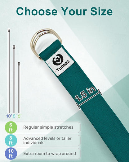 Tumaz Yoga Strap/Stretch Bands [15+ Colors, 6/8/10 Feet Options] with Extra Safe Adjustable D-Ring Buckle, Durable and Comfy Delicate Texture - Best for Daily Stretching, Physical Therapy, Fitness