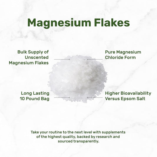 Pure Magnesium Flakes Bath Soaks, 10lbs - Natural Epsom Salt Substitute | High-Absorption Magnesium Chloride Flakes | Hydrates Skin & Promotes Relaxation