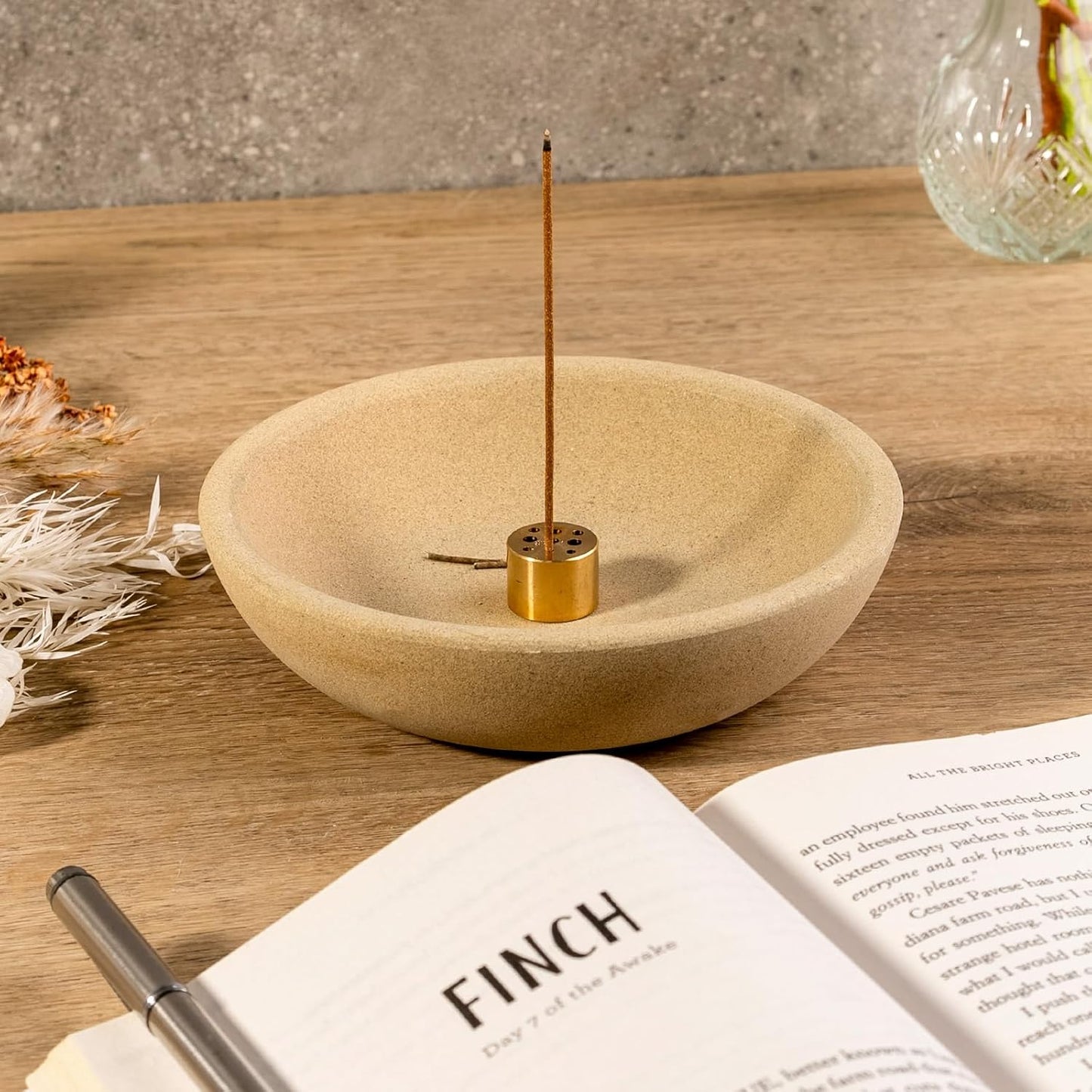 Koville Natural Marble Incense Holder, Incense Holder for Sticks with 9 Holes, Handmade Incense Burner Ash Catcher for Meditation Yoga SPA, Balsam Fir/Palo Santo/Sage/Cone (White)