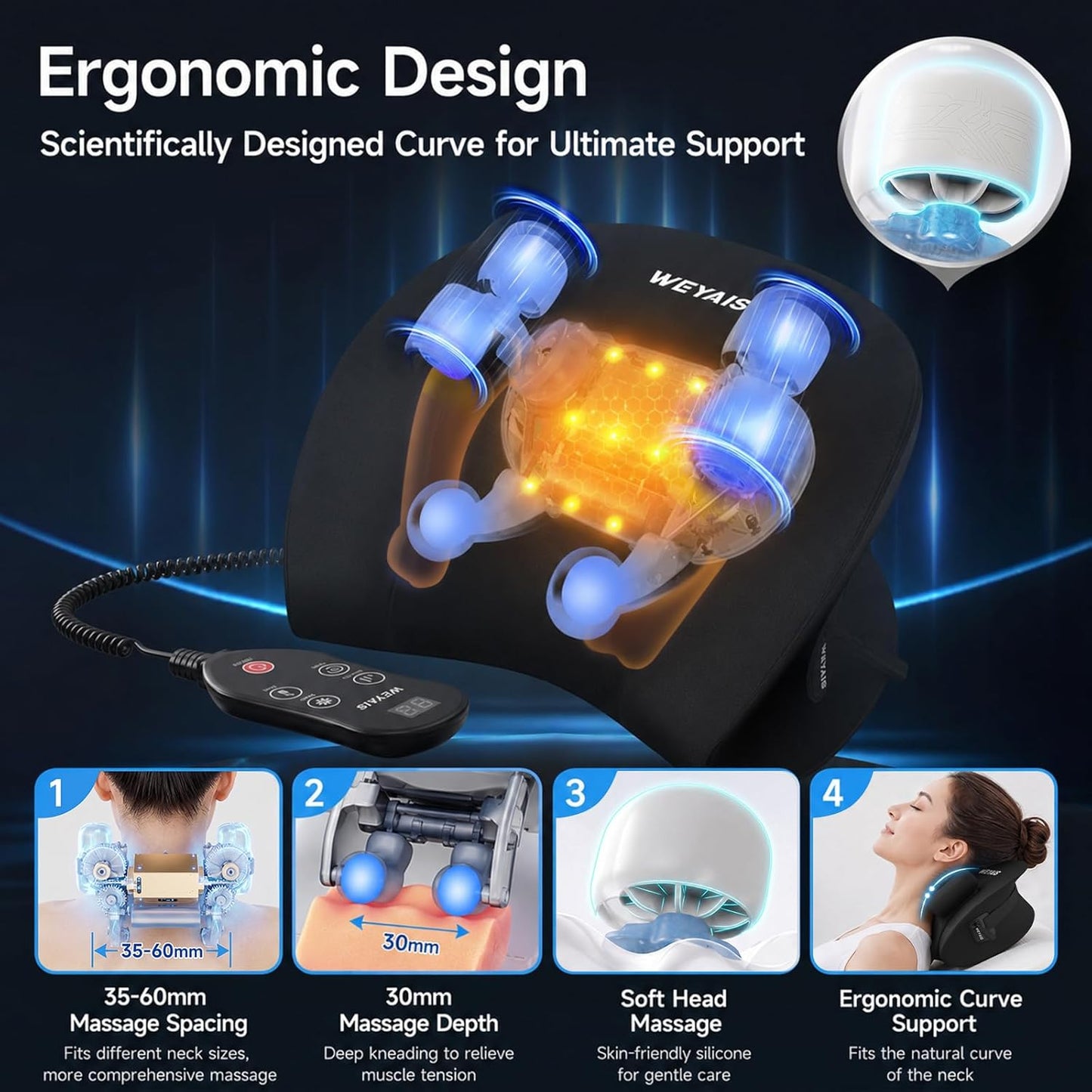 Neck Massager Pillow, Neck and Shoulder Relaxer with Heat, 3 Modes and Strengths, Neck Massager for Pain Relief Deep Tissue, Remote Control, Gifts for Mom Dad Friends, Ultra Black