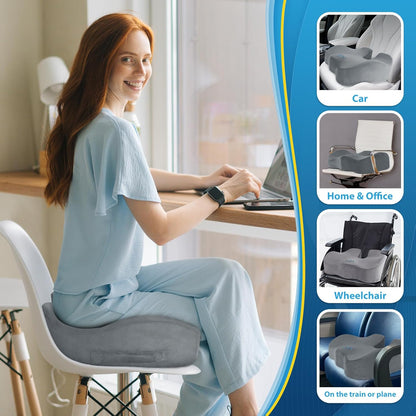 BlissTrends Seat Cushion with Velvet Cover, Thick Memory Foam Cushions for Office Chair, Car Seat, Airplane, Relieving Pressure Tailbone Sciatica Back Pain for Long Sitting, Car Drivers 4.7in Black