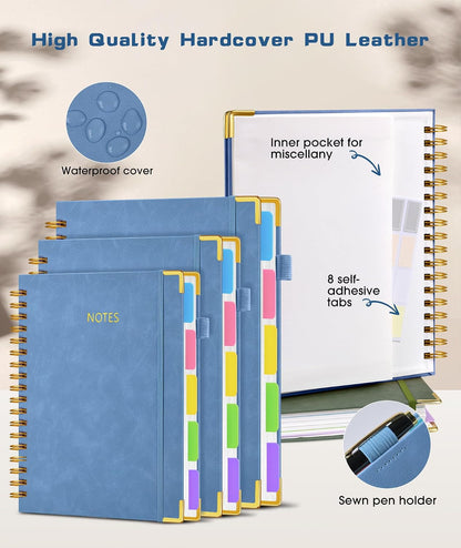 Hardcover Spiral Notebook journal with Removable Dividers Tabs, 300 Pages Leather 5 Subject Notebook College Ruled, 8"x10" Large B5 Notebooks for Work School Note taking, Lined Journal for Women,Black