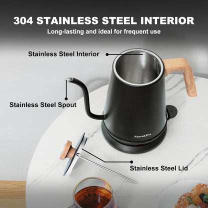Nueve&Five Gooseneck Electric Kettle with Thermometer, Copper Tea Kettle with Auto Shut-Off,1000W Hot Water Kettle Electric of Stainless Steel,Electric Kettles for,Coffee & Tea