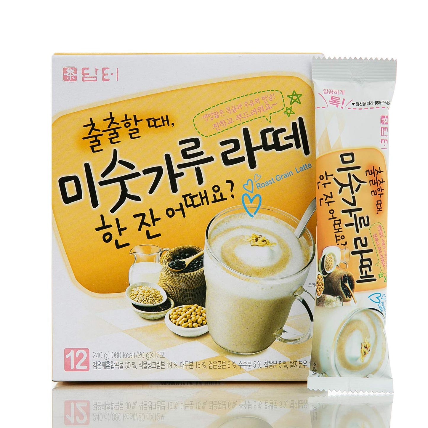 Damtuh Matcha Latte 20g x 7 Sticks – Ceremonial Grade Creamy Korean Matcha Latte Powder Mix, Instant Green Tea Drink for Smooth Café-Style Sweetened without sugar