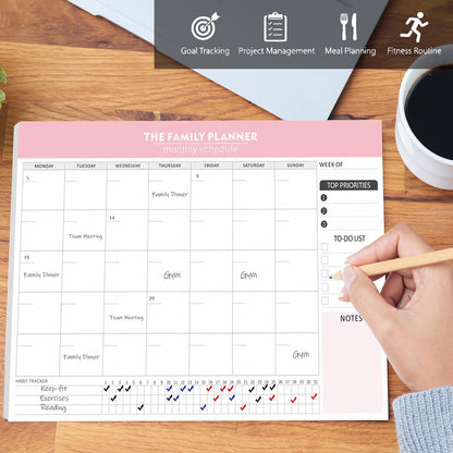 Monthly Planner Notepad - 52 Pages of Blank Calendar Sheets, Undated Planner for Organizing Tasks & Scheduling, Blank Calendar Design for Custom Monthly Planning, 7" x 10", Green