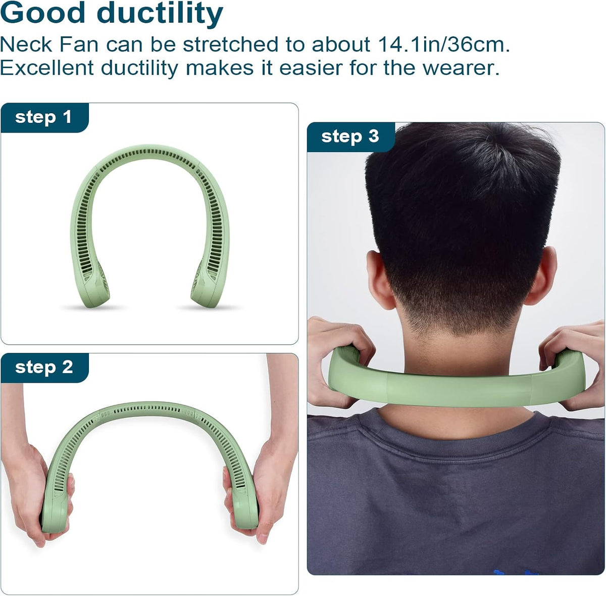 CIVPOWER Neck Fan: Portable Personal Neck Cooling Rechargeable Bladeless Fan - Hands Free 3 Speed 4000 mAh Battery USB Operated Wearable Headphone Design - Gift for Men Women Outdoor (White)
