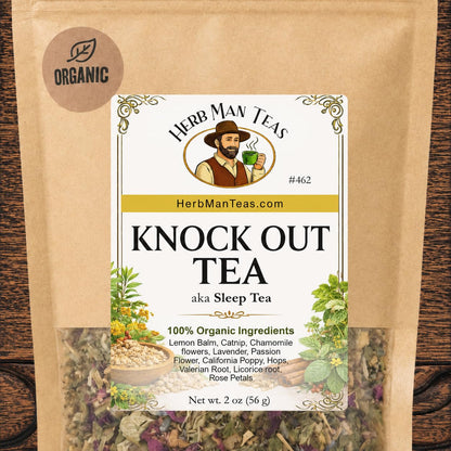 SLEEPING TEA – Knock-Out Blend with Valerian Root plus California Poppy and Hops for Deep Relaxation – Premium Organic Tea by Master Herbalist Khabir – Non-GMO, No Additives