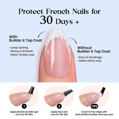 Beetles Press On Nail Kit-Short Square French Tip Press On Nails, 150Pcs Pink French Nail Tips with Nail Glue & Remover Builder Top Coat Nail Lamp, All-in-One DIY Fake Nails Gift for Women
