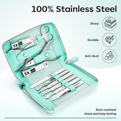 FAMILIFE Stainless Steel Manicure Set 11-in-1 Professional Nail Clipper Kit