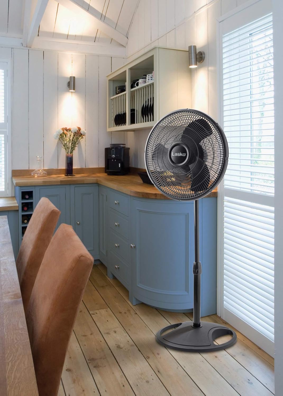 Lasko Oscillating Adjustable Pedestal Stand Fan with Timer and Remote for Indoor, Bedroom, Living Room, Home Office & College Dorm Use, 16 Inch, White, 1646