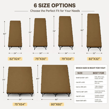CYMULA Camping Cot Pad 2 Inch Memory Foam, Camping Pad for Folding Cot and Foldable Cot, Portable Roll Up Camp Gear for Car Camping Travel Tent, Non-Slip Waterproof Bottom, Removable Cover, Pad Only