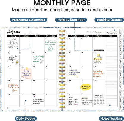 Planner 2026-2027, Jul 2026-Jun 2027 Academic Monthly & Weekly Planner - Colors A