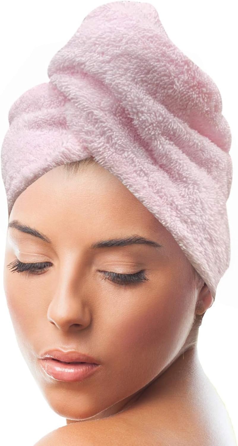 KEEPOZ 100% Cotton Hair Towel Wrap Quick Dry Super Absorbent Turban Head Wrap for Women with Button, Anti Frizz, Hair Cap for Curly, Long & Thick Hair (White, 1 Pc)