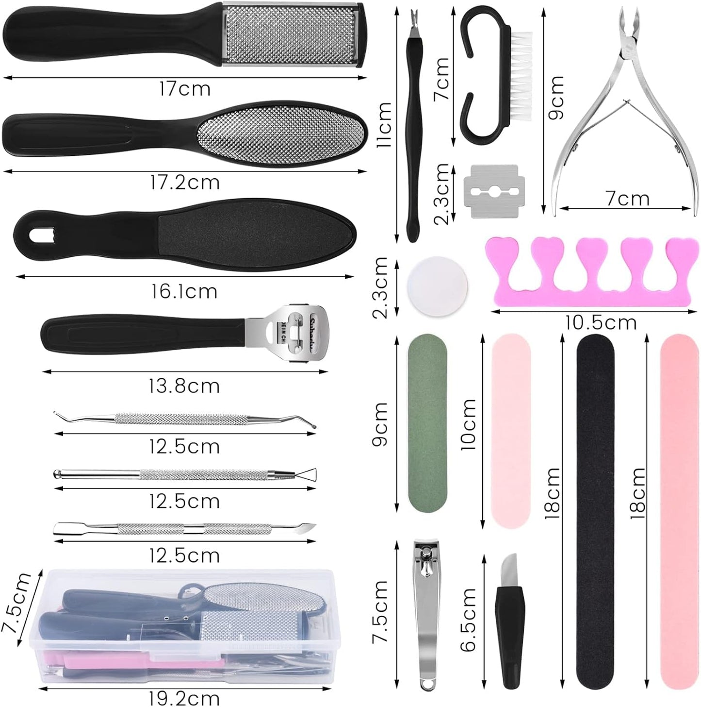 Professional Foot Care Kit, 30-Piece Pedicure Set with Foot File, Callus Shaver, Hard Skin Remover (Pink)