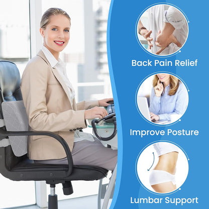 Lumbar Support Pillow for Office Chair Back Support Lumbar Pillow for Car, Gaming, Office Chair - Improve Sitting Posture & Back Pain Relief, Memory Foam, Adjustable Straps, Grey