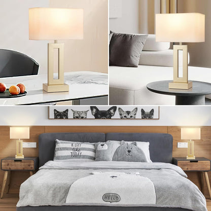 Gold Table Lamps Set of 2, 16.4" Bedside Lamps for Nightstand with USB C+A