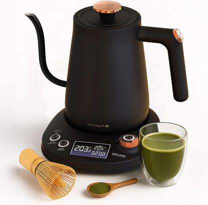 Viante Alba Electric Tea Kettle with Infuser, No Plastic In Contact With Water, 1.5L Borosilicate Glass, 304 Stainless Steel, 4 Temperature Presets, Keep Warm, Cordless, Auto Shut-Off