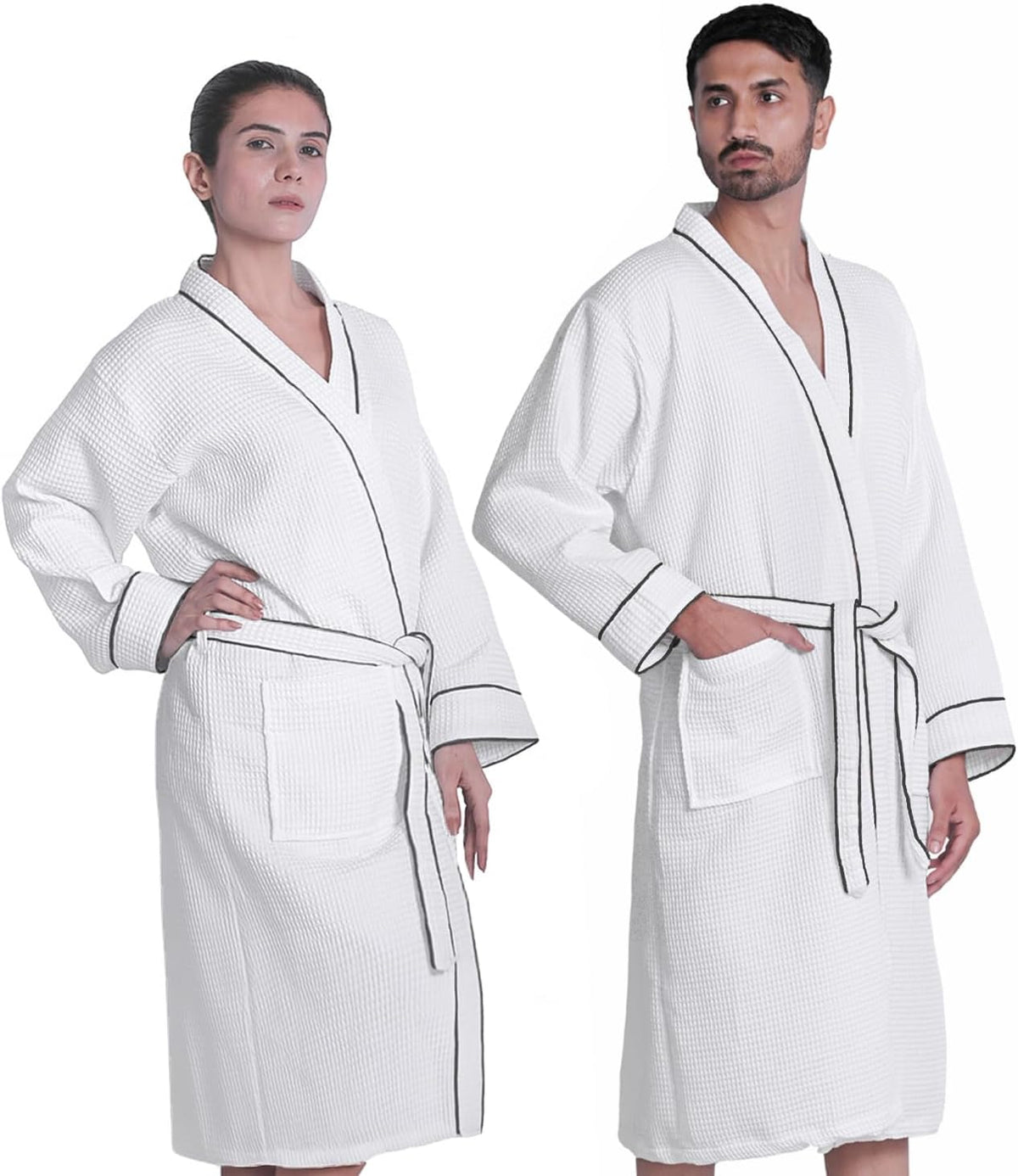Looperry Unisex White Waffle Bathrobe (1 Piece) Luxurious & Lightweight Shower Robe in Organic Cotton Poly Blend