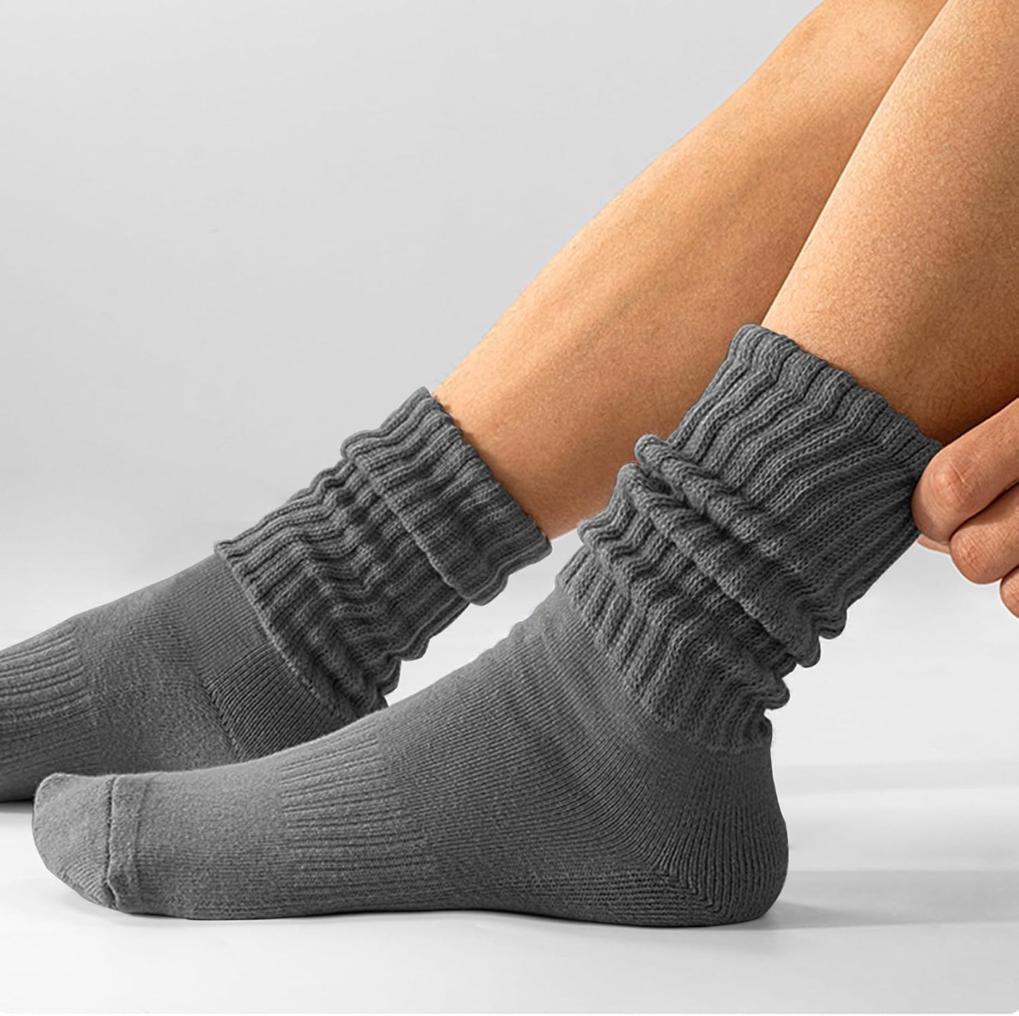AugRing Women's Scrunch Crew Socks Retro 3-Pack Solid Cotton Boot Calf Chunky Ribbed Cozy Slouchy Socks Size 5-11