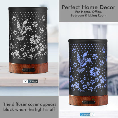EQUSUPRO Essential Oil Diffuser 300ml Metal Electric Ultrasonic Diffuser for Large Room with Auto Shut-Off, 4 Timer Setting &7 Colors Night Light for Home