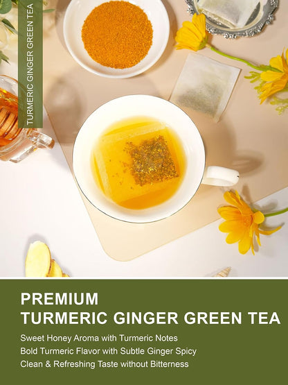 TeeLux Ginger Turmeric Green Tea Bags, Sweet Honey Aroma, Caffeinated 100ct
